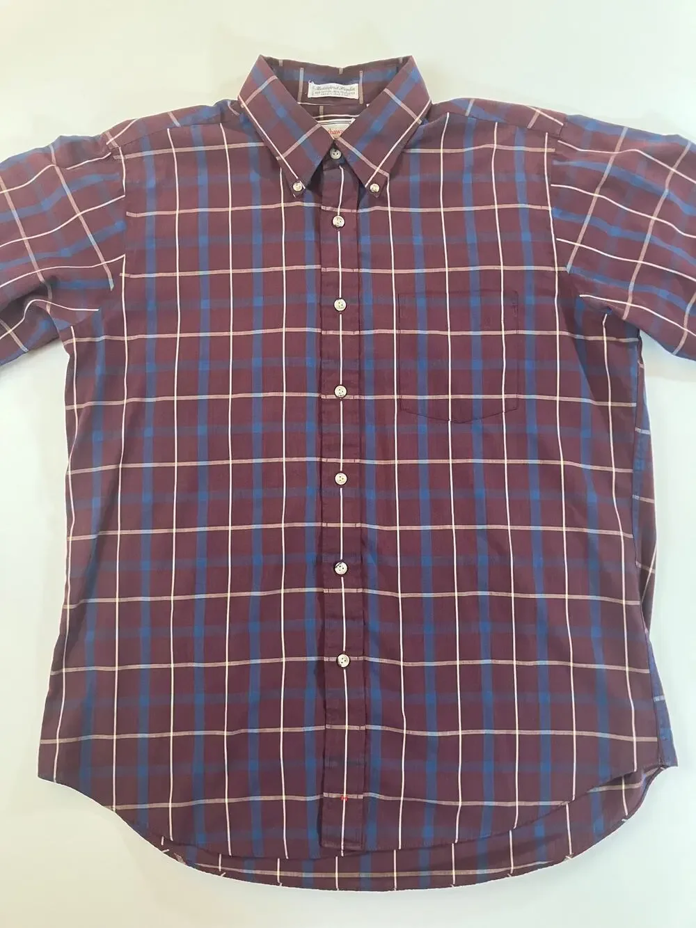 Vintage Hathaway Philadelphia Poplin Shirt Men L Plaid Made Hong Kong Button Up